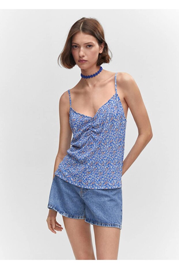 Patterned Gathered Blouse - 1