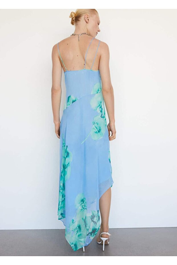 Çiçekli Asimetrik Elbise - 8