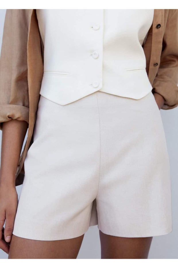 Yüksek belli keten şort - 6