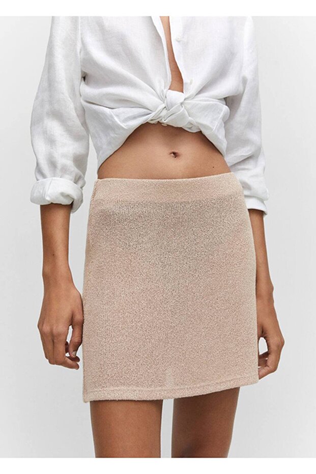 Yarı Transparan Triko Mini Etek - 7