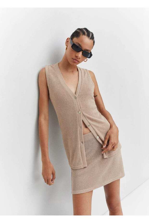 Yarı Transparan Triko Mini Etek - 6