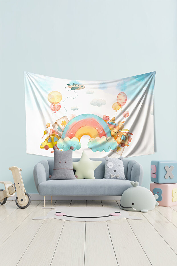 Sweet Rainbow Pattern Wall Tapestry Wall Cloth Children's Room Tapestry Suede Textured Fabric