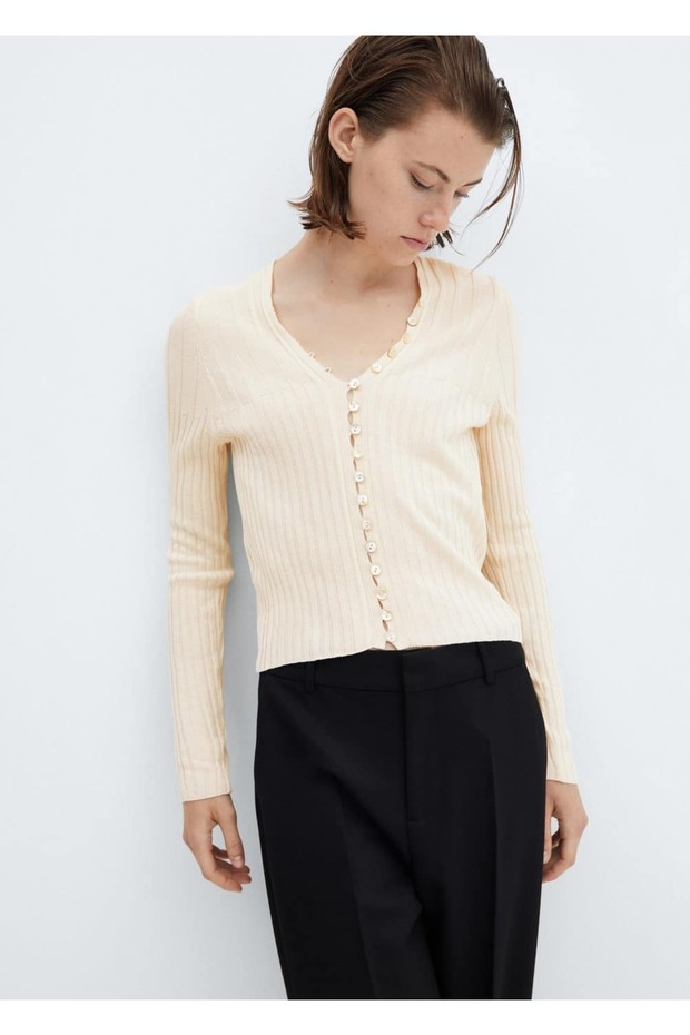 Düğmeli ribana hırka - 1