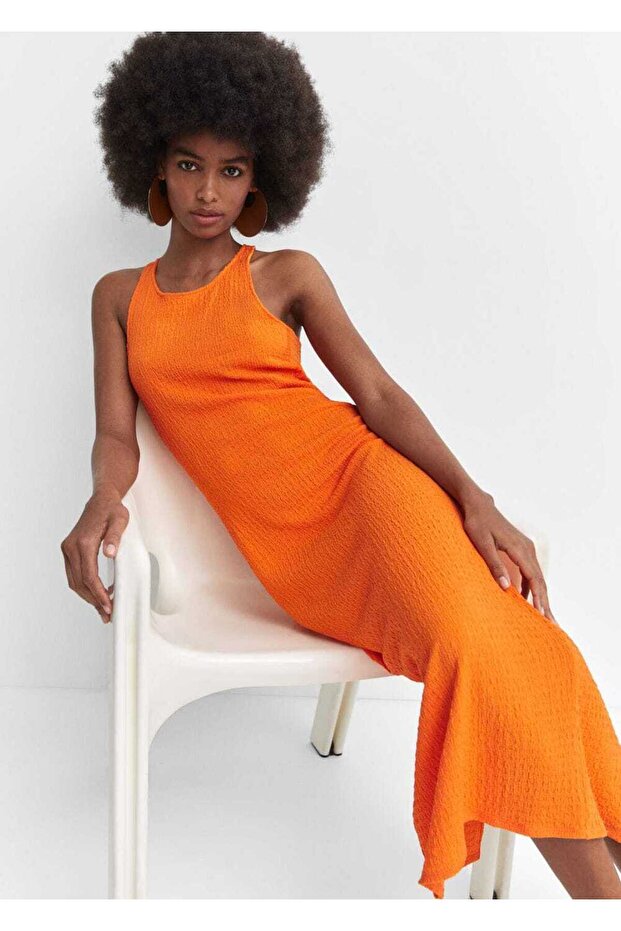 Yırtmaçlı Dokulu Elbise - 6