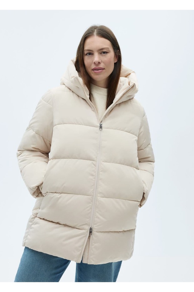 Kapüşonlu midi kapitone anorak - 6