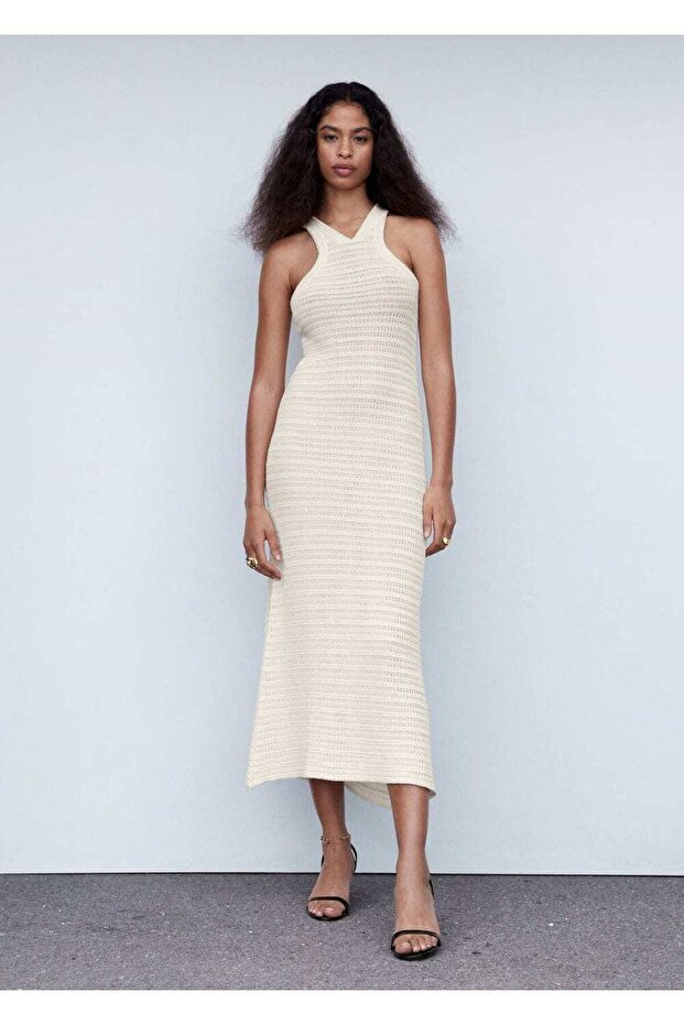 Halter Yaka Dantel Elbise - 2