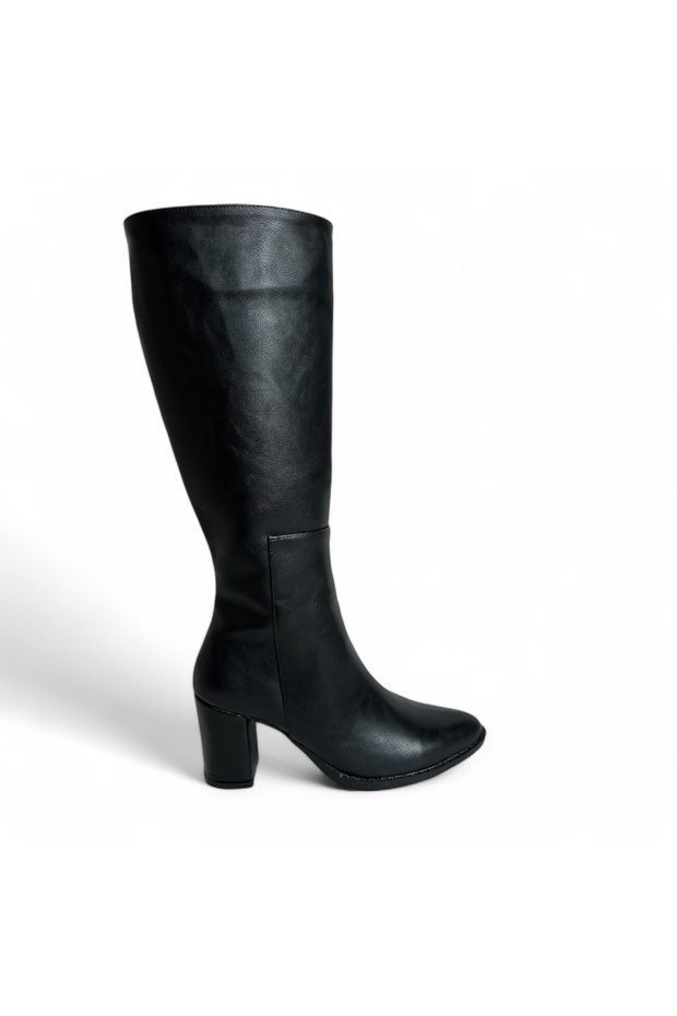 Shoes Women's Black 7cm Heeled Leather Look Boots
