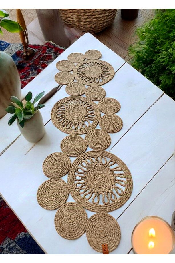 Simena Jüt Hasır Örtü Masa Örtüsü Runner Ranır (100x32cm) - 1
