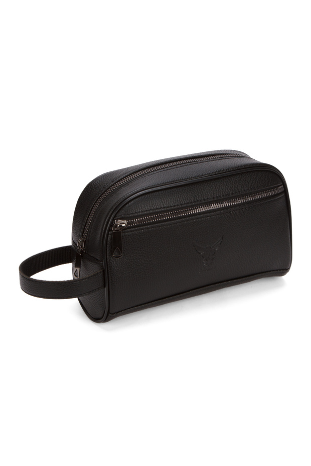 Men's Black Leather Shaving Travel Portfolio Handbag Lt-0769
