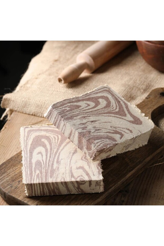 Tahini Halva with Cocoa, Produced on Wood Fire with Local Sesame, Glucose-Free Product Without Additives 500 Gr