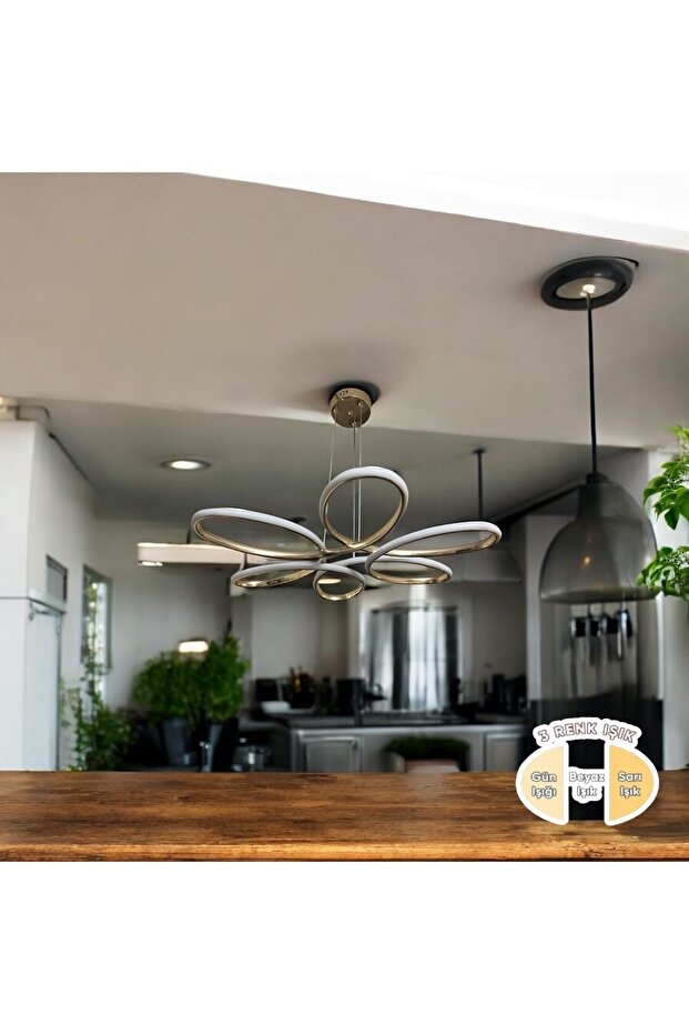 Papatya Sarı 3 Renk Led Avize - 1