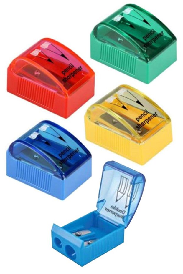 مبراة أقلام رصاص بشفرة مزدوجة مع حاوية 4 في 1 عبوة مبراة بسكينين قلم رصاص جامبو مبراة قلم رصاص P