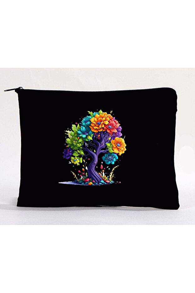 Purple Tree Black Makeup Bag - Raw Cloth Pen Holder Box