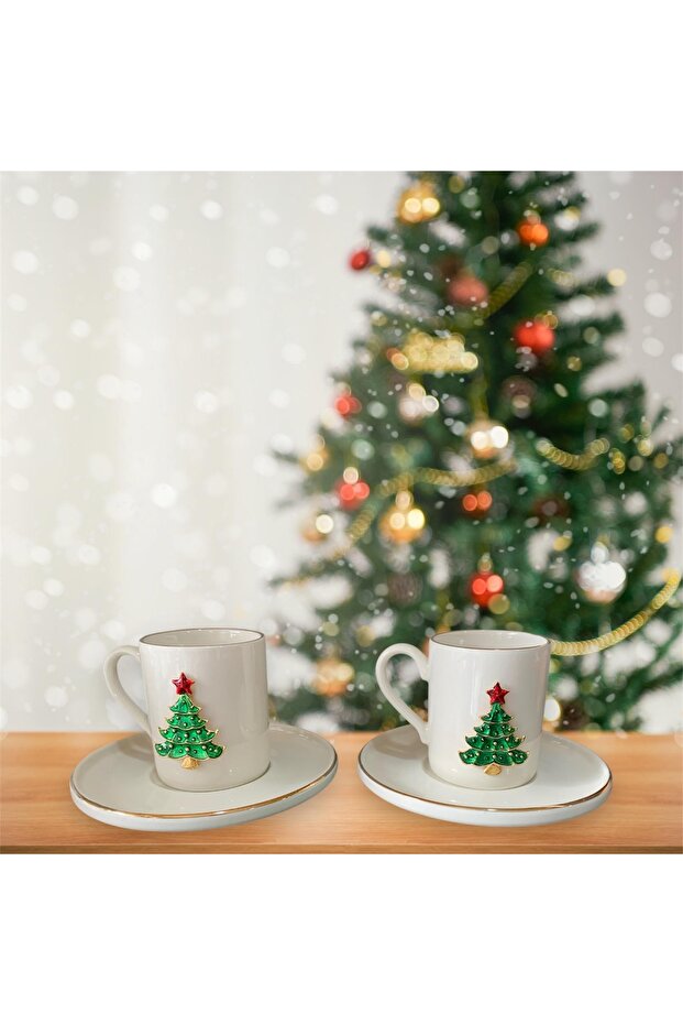 2 Kişilik Yılbaşı Ağaçlı Çam Ağacı ,2 Kişilik Fincan Seti - 2