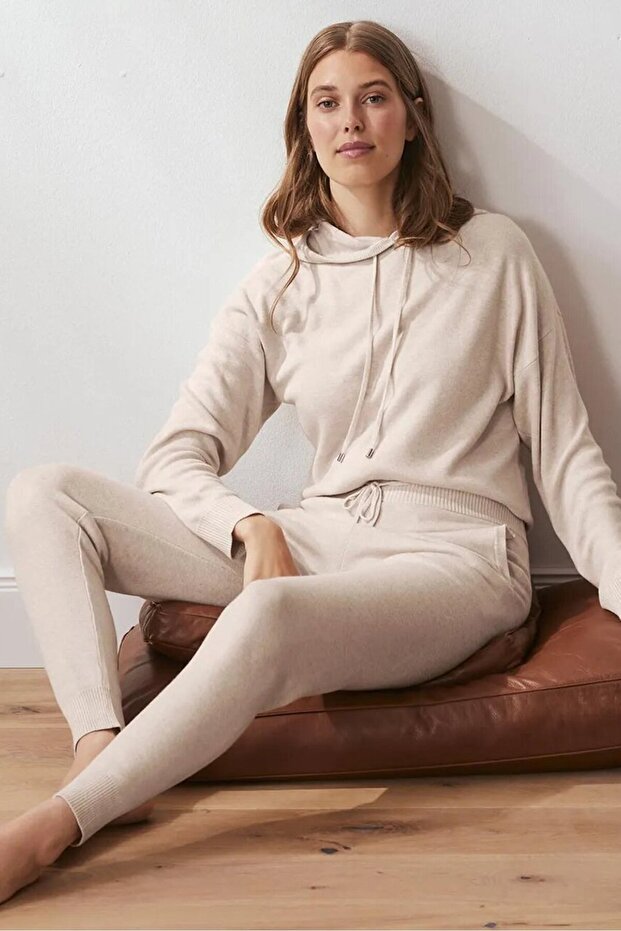 Women Knit Sweatpants, Cream