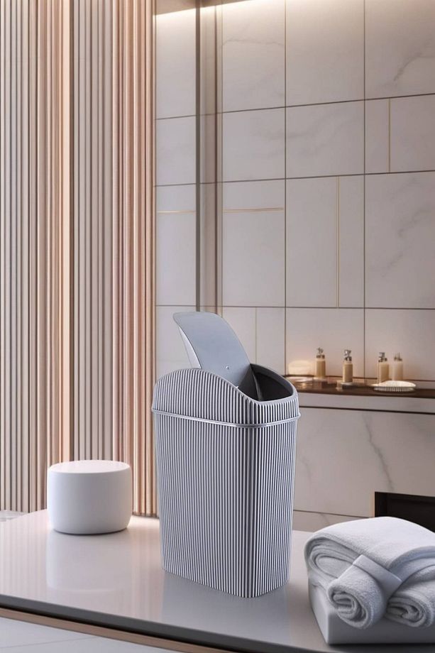 Mini Çöp Kovası, Mutfak, Banyo, Tuvalet, Ofis Çöp Kutusu Gri - 5