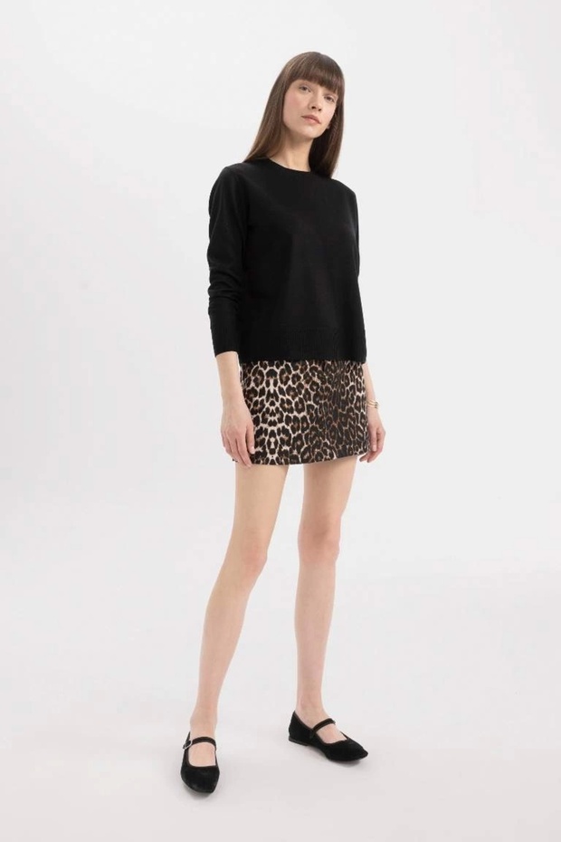 C0058 Siyah Regular Fit Yumuşak Dokulu Bisiklet Yaka Basic Düz Triko Kazak - 2