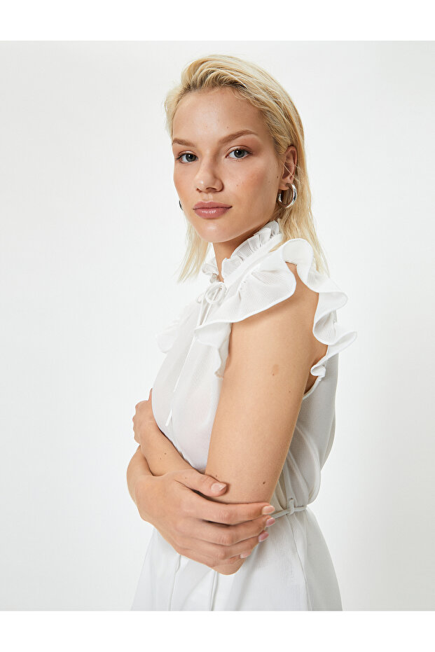 Bow Detail Blouse Ruffle Short Sleeve
