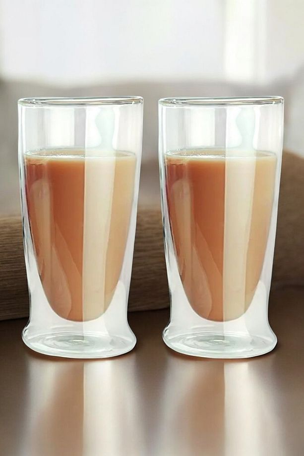 Çift Cidarlı Uzun Cam Kokteyl -Meşrubat-Latte Bardağı 350 ML 2 Adet 2323 - 4