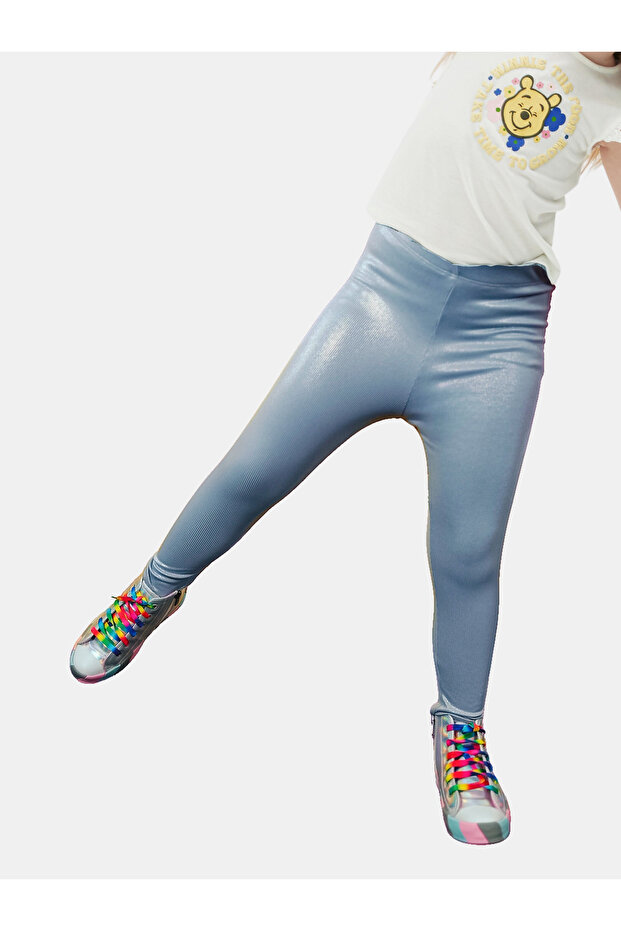 Gray Shiny Printed Girl's Tights