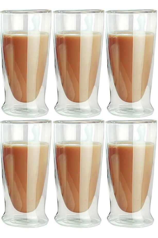 Çift Cidarlı Uzun Cam Kokteyl -Meşrubat-Latte Bardağı 350 ML 6 Adet 2323 - 1