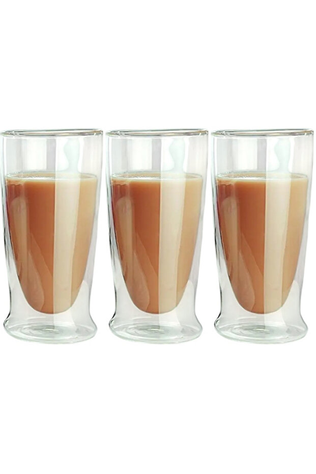 Double Wall Long Glass Cocktail -Soft Drink-Latte Glass 350 ml 3 Pieces 2323