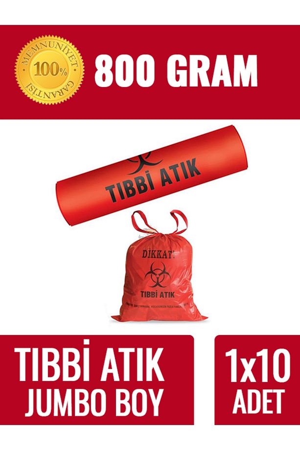 Tıbbi Atık Çöp Poşeti Jumbo Boy 800 gr 80x110 Çöp Torbası (1 Rulo 10 Adet) - 1