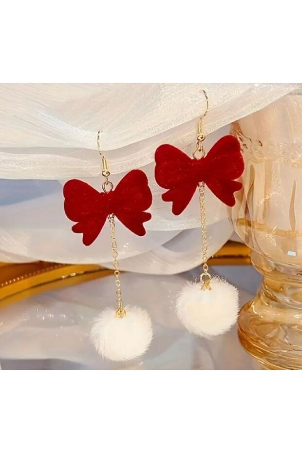 Plush Pon Pon Christmas Earring -Ear Pin Stainless Steel