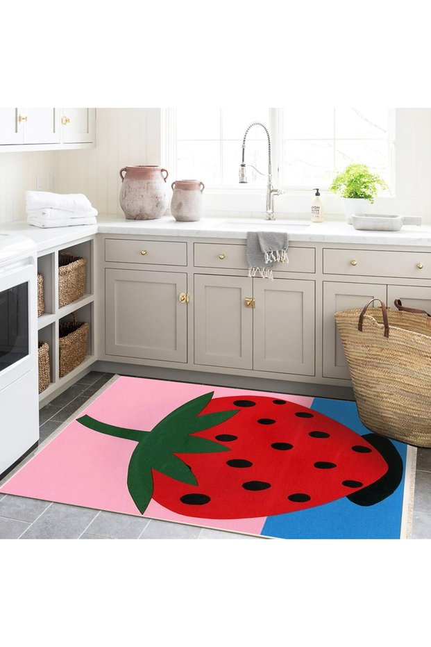 Efe Collection Pastel Tones Strawberry Patterned Woven Base Modern Decorative Carpet 03