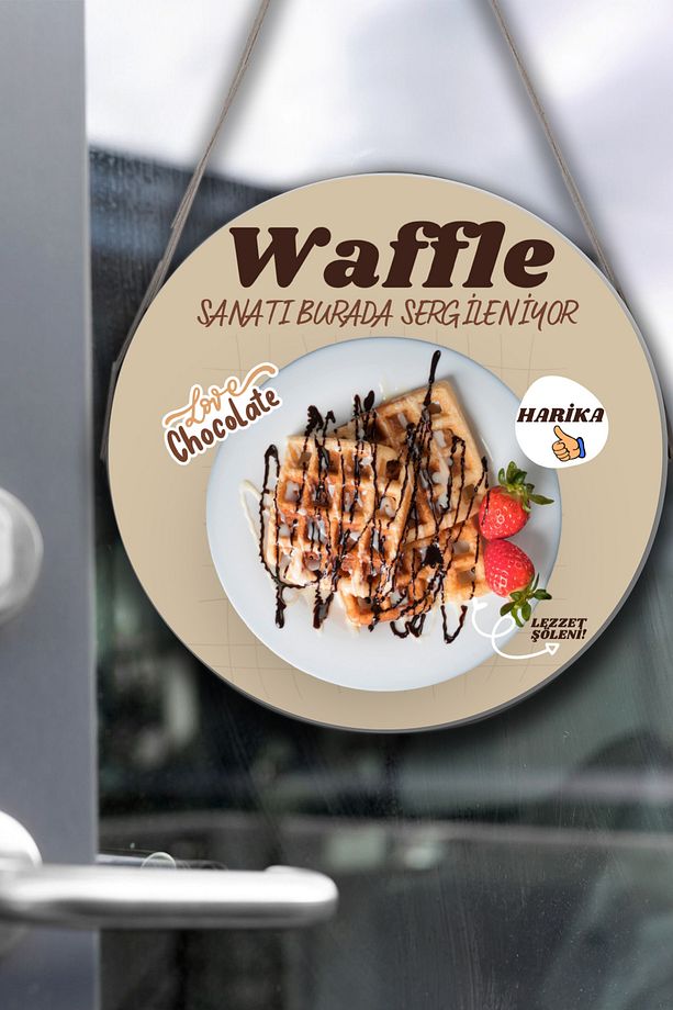 Waffle Salonu Duvar, Kapı, Tek Taraflı Askılı Pano Karşılama Tabelası, Waffle Tatlı Dükkanı Süsü - 2