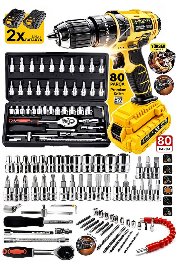 Premium 70 Parça Mini Lokma Takımı Otomatik Cırcırlı 1/4" Yüksek Toks  Turbo Matkap Vidalama Takım - 2