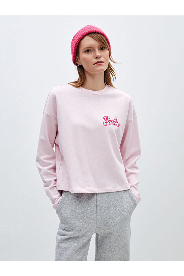 Lcw Home Pink Crew Neck Barbie Printed Long Sleeve Women's Sweatshirt
