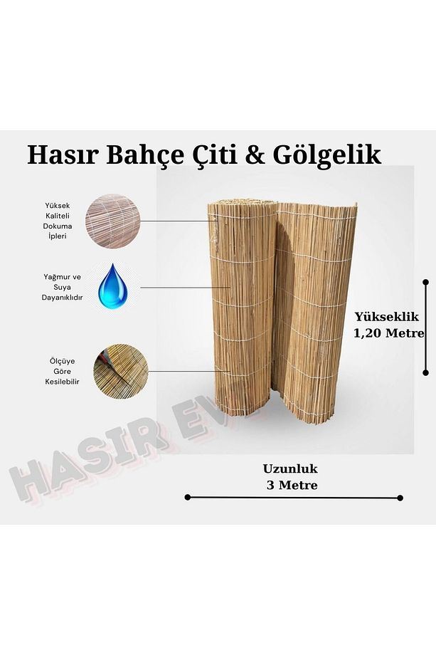 Hasır 1,20 Metre x 3 Metre Kamış Hasır Bahçe Çiti Balkon Çiti Gölgelik - 1