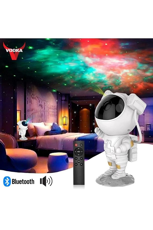 Astronot Projektör Bluetooth Hoparlör Yıldız Işıklı Galaksi Samanyolu Masa Lambası Kumandalı - 1