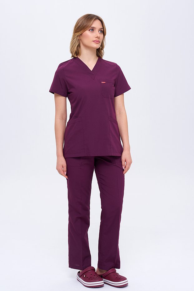 Women's Scrubs Plum Nurse Doctor Surgical Jersey, Terry Cotton V Neck Surgical Jersey Set