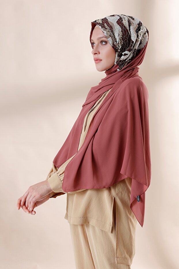 ماتي المرجان سحابة مطرزة كريب شال - 2