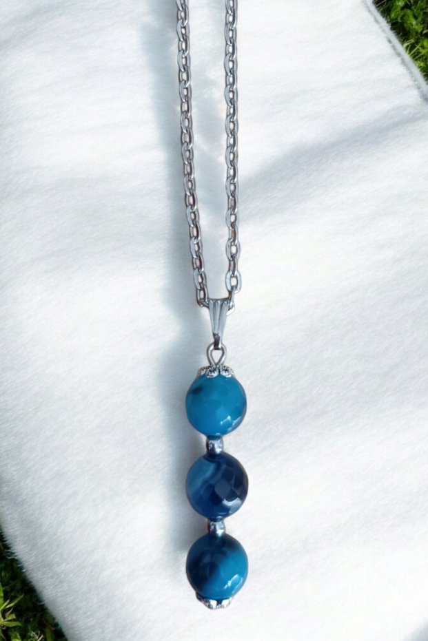Faceted Blue Agate Necklace Agate Necklace Natural Stone Necklace with Chain Women's Necklace Gift Necklace 10 mm