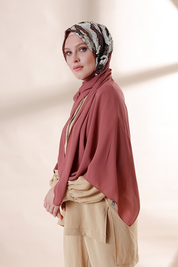 ماتي المرجان سحابة مطرزة كريب شال - 1