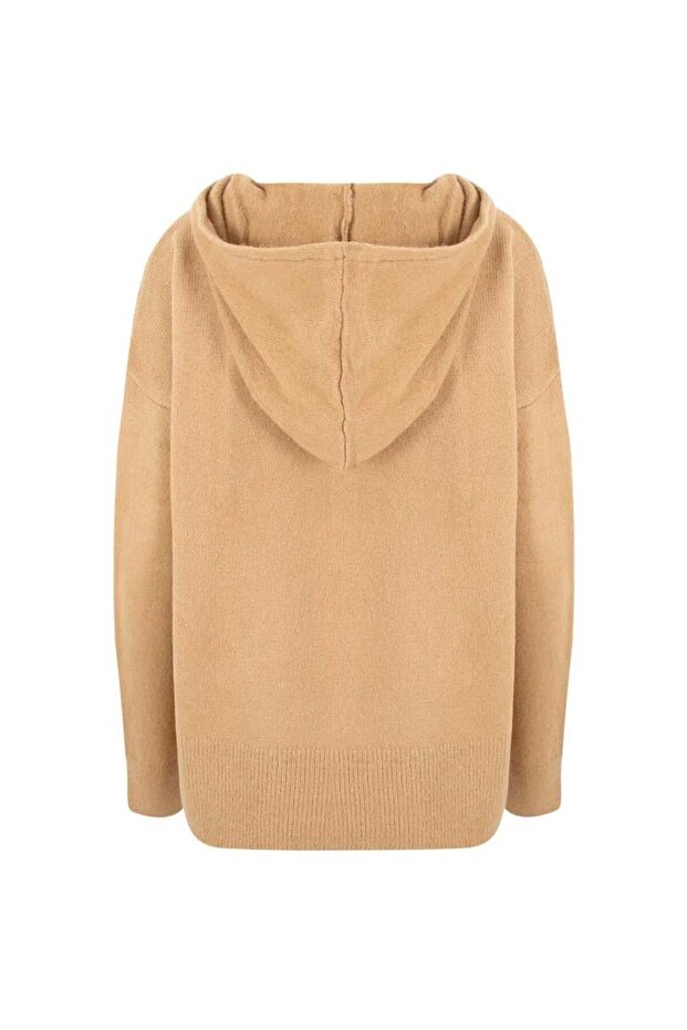 Kapüşonlu Triko Kazak - Vizon - 5