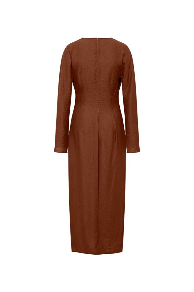 Anvelop Rahat Kesim Elbise - Kahve - 2