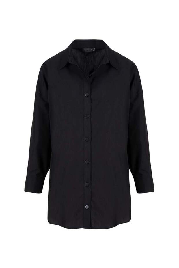 Oversıze Düşük Omuz Gömlek - Siyah - 4