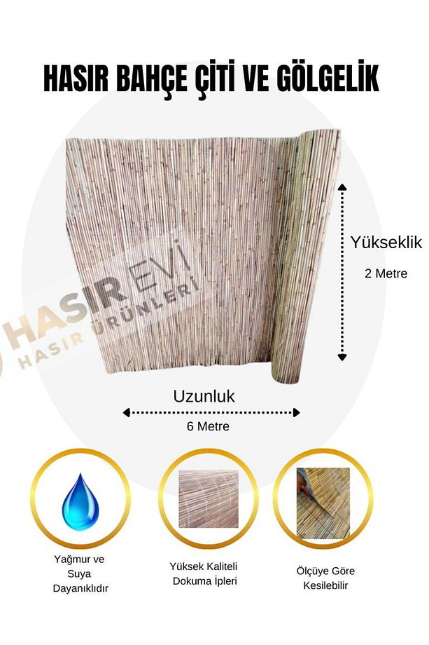 2 Metre x 6 Metre Hasır Bahçe Çiti Gölgelik ve Dekorasyon - 1