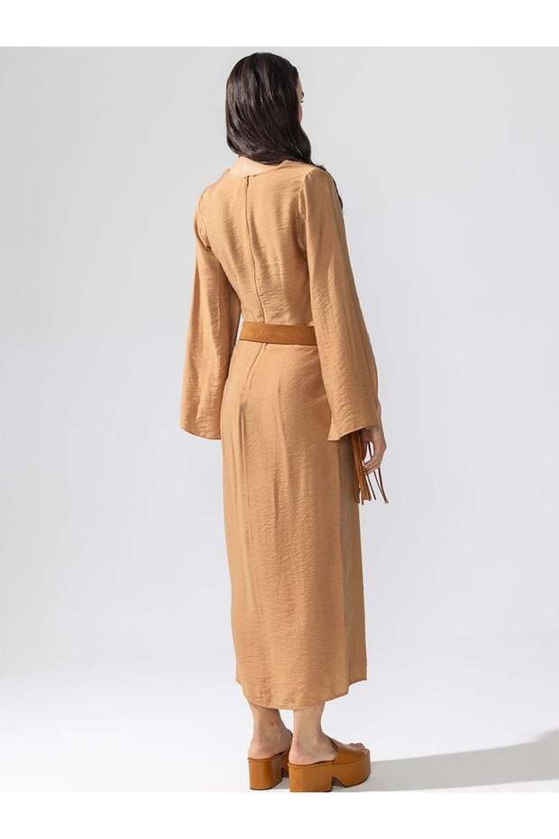 Anvelop Rahat Kesim Elbise - Camel - 4