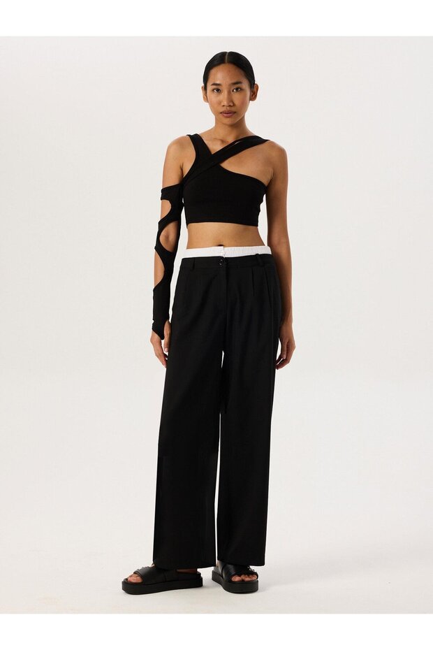 Çapraz Askı Tek Kol Crop Body - Siyah - 4