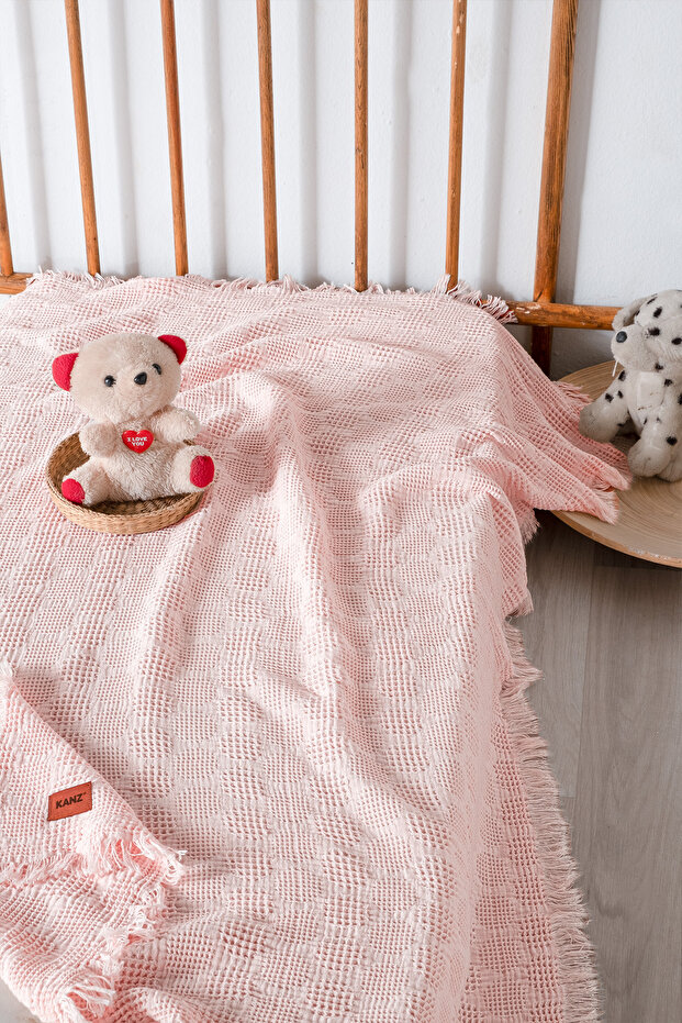 Baby 100% Cotton Waffle Blanket 90X120 - Melis Pink