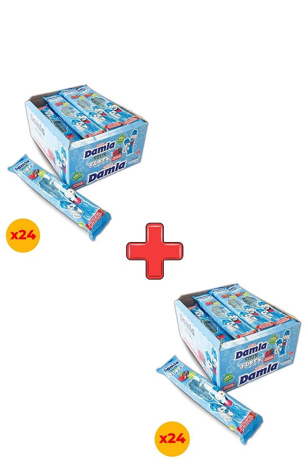 Damla Sour Tubes Licorice Ahududu-Böğürtlenli Jel Şeker Poşet 30 Gr X 24 Adet Kutulu 2'li Paket - 1
