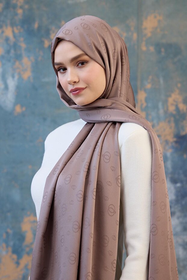 Fall Winter Silky Jacquard Shawl Coffee 9018-30