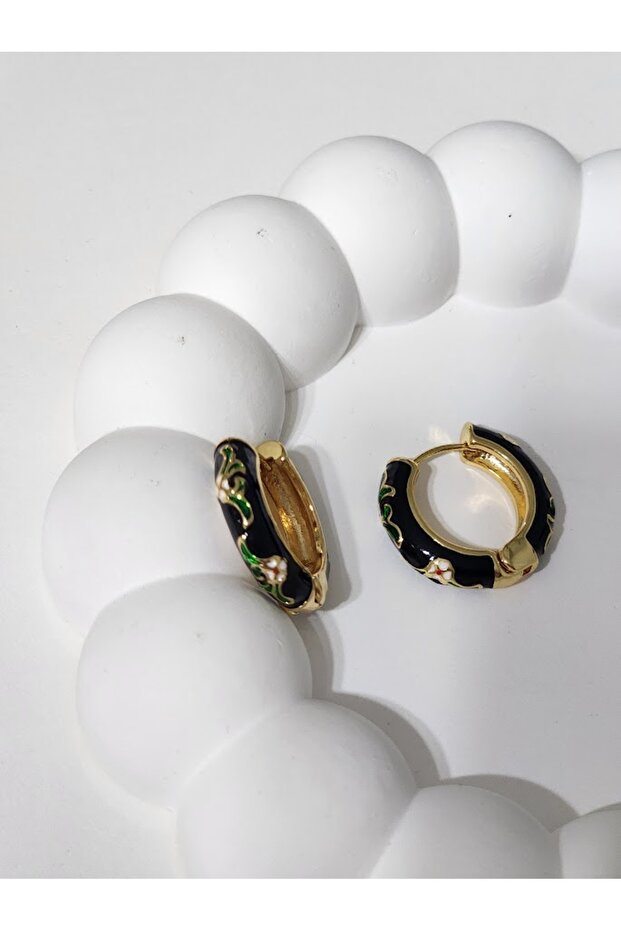 Steel Enameled Flower Motif Hoop Earrings