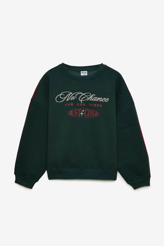Erisa Women's Knitted 100% Cotton Printed Long Sleeve Green Sweatshirt