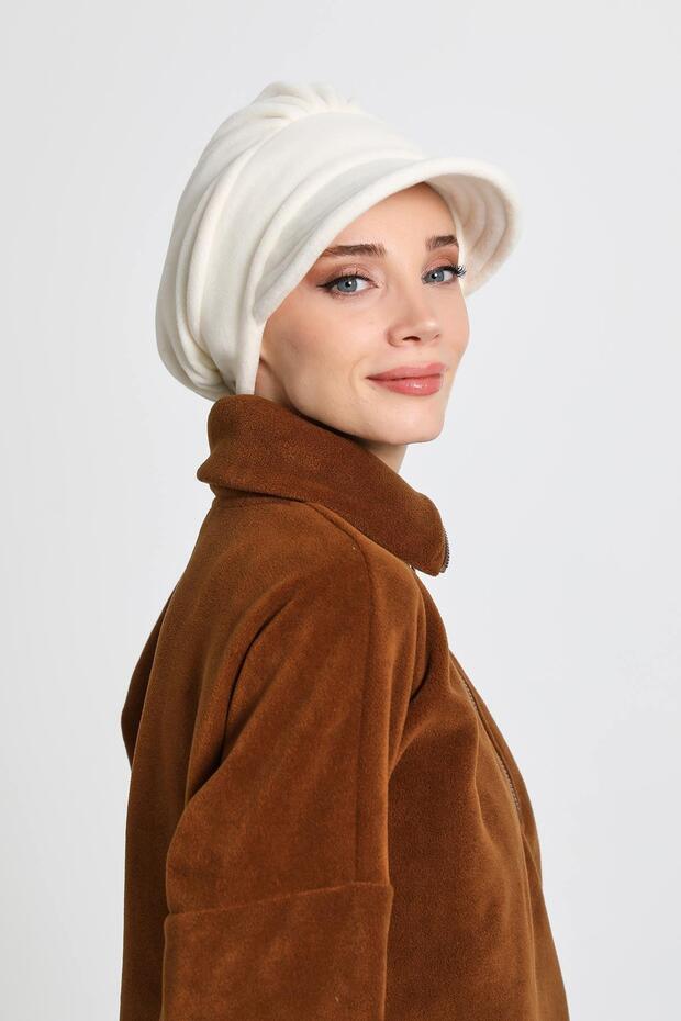 Fleece Hat with Visor, B-73Pl, Ecru